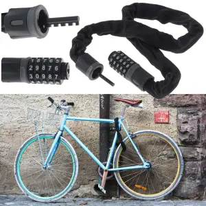 Antifurt bicicleta, Dispozitiv de blocare biciclete, Cifru cu 5 digits, lungime 90cm, culoare Neagra - 