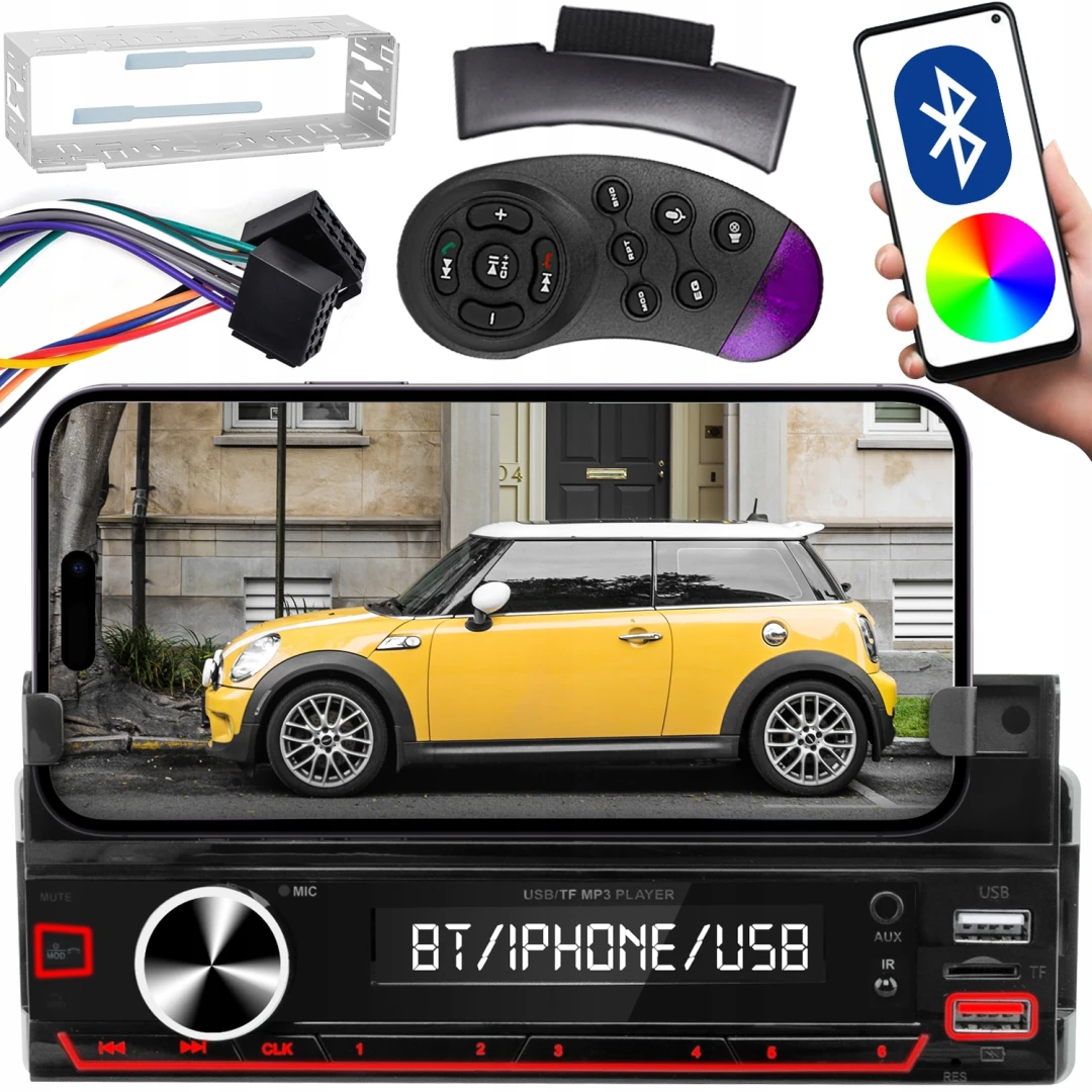 Player Auto RGB, 4 x 50W, model XBASS 7011X, cu Suport Telefon, Telecomanda pe volan, Bluetooth, Radio, MP3, AUX, Card - 