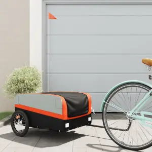 Remorcă pentru biciclete, negru și portocaliu, 45 kg, fier - Această remorcă de bicicletă, versatilă și robustă, va fi ideală pentru a transporta mărfuri grele, datorită capacității sale maxime de încărcare de 4...