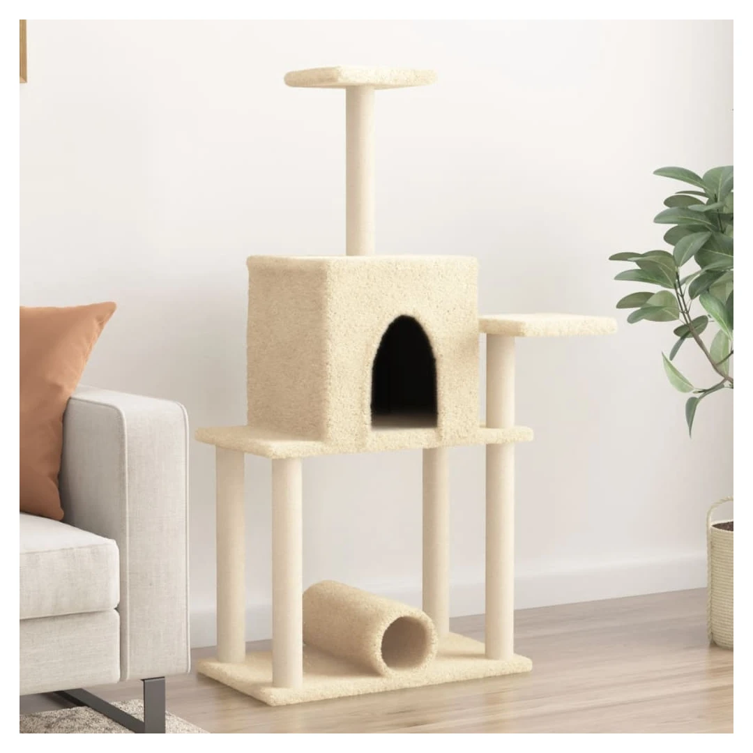 Ansamblu de pisici cu stâlpi din funie de sisal, crem, 122 cm - Distrați-vă pisicile minunate la nesfârșit, cu acest ansamblu pentru pisici, totul într-unul! Turn pentru pisici totul într-unul: Mobilierul pentru pi...