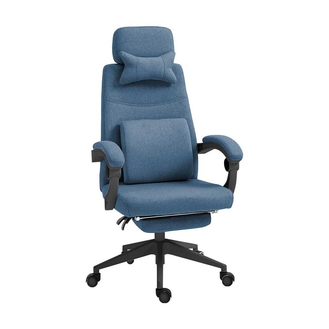 Scaun de birou rotativ cu tetiera si suport pentru picioare, albastru deschis - 