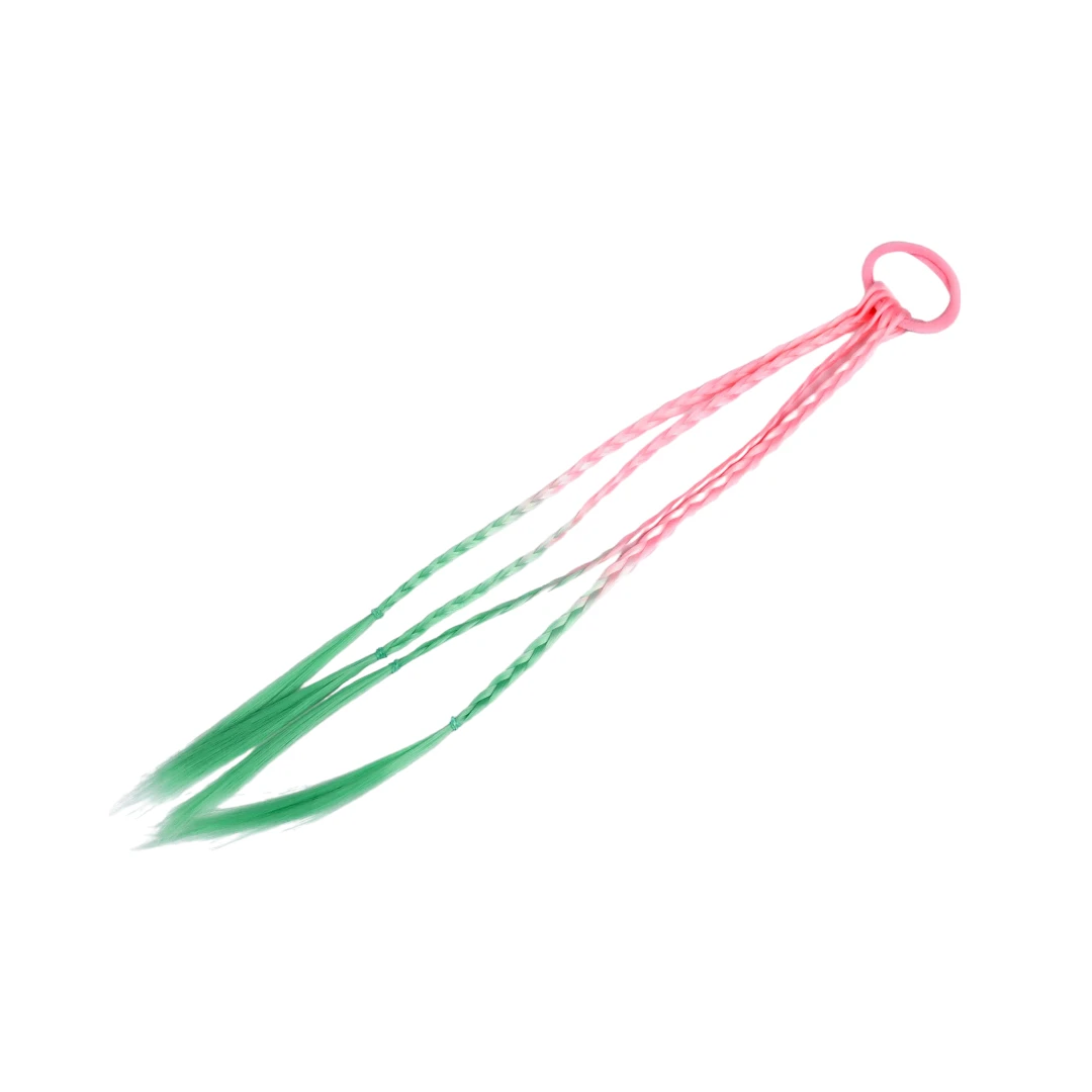 Elastic par cu 4 suvite colorate impletite Crisalida, lungime 40 cm, verde si roz - 