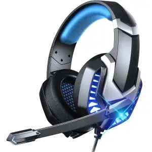 Casti gaming J30, Axeloni ®, negre cu leduri albastre, cu mufa jack de 3,5 mm, sunet stereo, reducerea zgomotului de fond, pentru PC Laptop, Mac, PS4, PS5, Xbox One - 