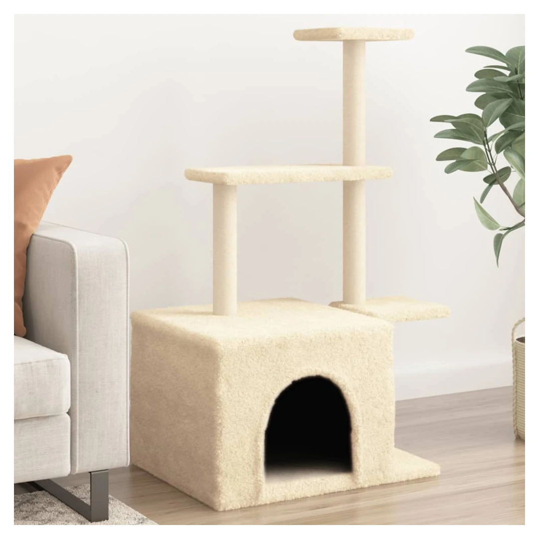 Ansamblu de pisici cu stâlpi din funie de sisal, crem, 110 cm - Distrați-vă pisicile minunate la nesfârșit, cu acest ansamblu pentru pisici, totul într-unul! Turn pentru pisici versatil: Mobilierul pentru pisici pe...