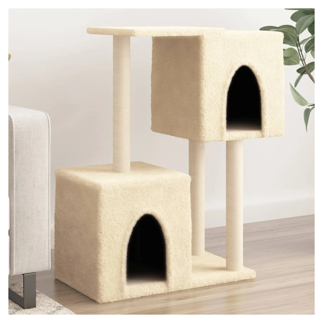 Ansamblu de pisici cu stâlpi din funie de sisal, crem, 86 cm - Distrați-vă pisicile minunate la nesfârșit, cu acest ansamblu pentru pisici, totul într-unul! Turn pentru pisici totul într-unul: Mobilierul pentru pi...