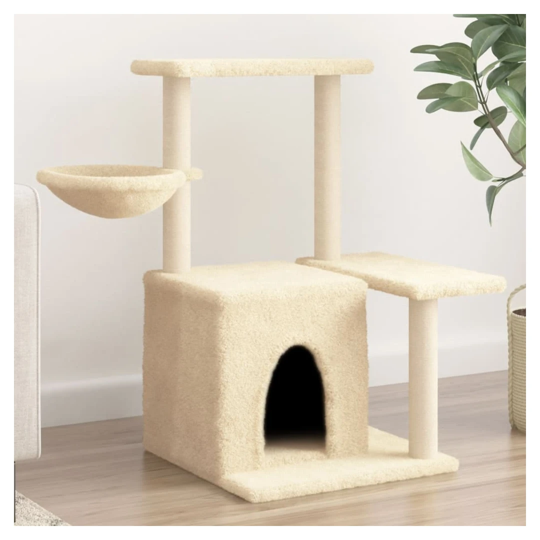 Ansamblu de pisici cu stâlpi din funie de sisal, crem, 83 cm - Distrați-vă pisicile minunate la nesfârșit, cu acest ansamblu pentru pisici, totul într-unul! Turn pentru pisici all-in-one: Mobilierul pentru pisici...