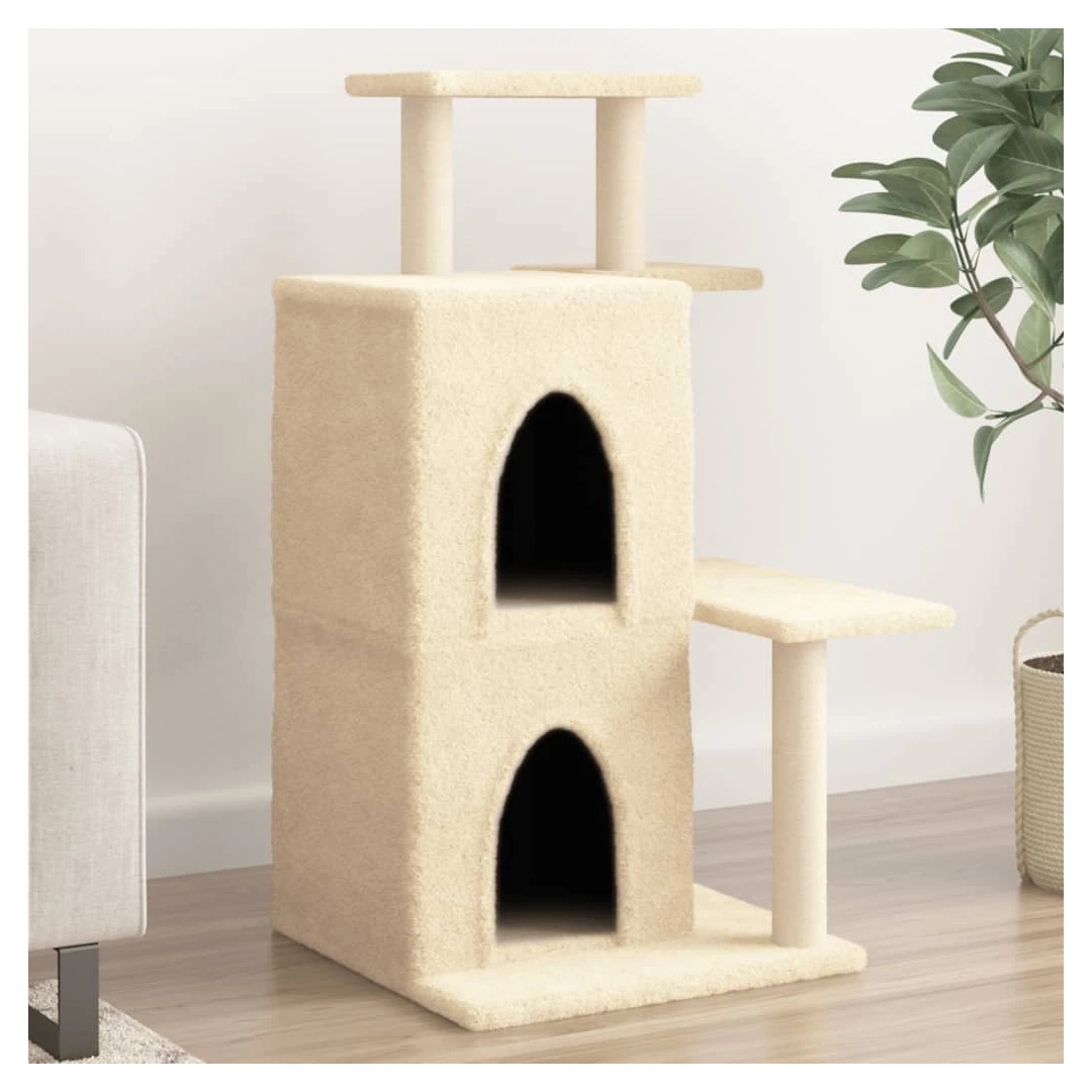 Ansamblu de pisici cu stâlpi din funie de sisal, crem, 97 cm - Distrați-vă pisicile minunate la nesfârșit, cu acest ansamblu pentru pisici, totul într-unul! Turn pentru pisici totul într-unul: Mobilierul pentru pi...