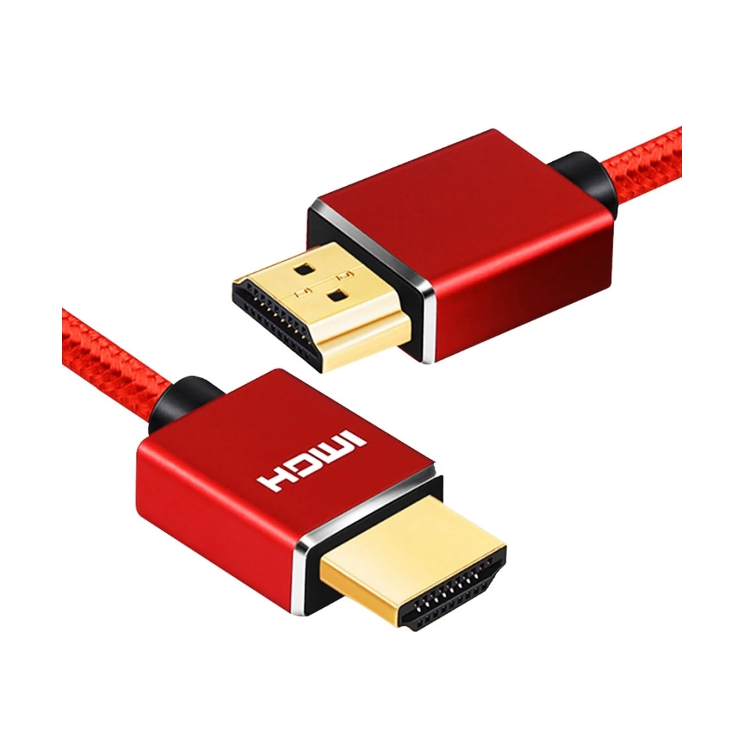 Cablu HDMI tata - tata la 1m, Envisage, contacte AUR 24K, pentru 4K Ultra HD si Full HD 30 / 60 fps, husa Nylon exterior, rosu - 