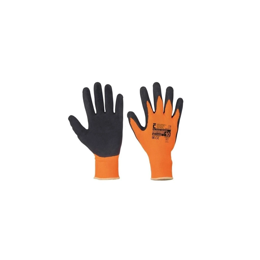 Mănuși de protecție fără cusături Cerva Palawan Orange, cu strat de latex, marimea M - 