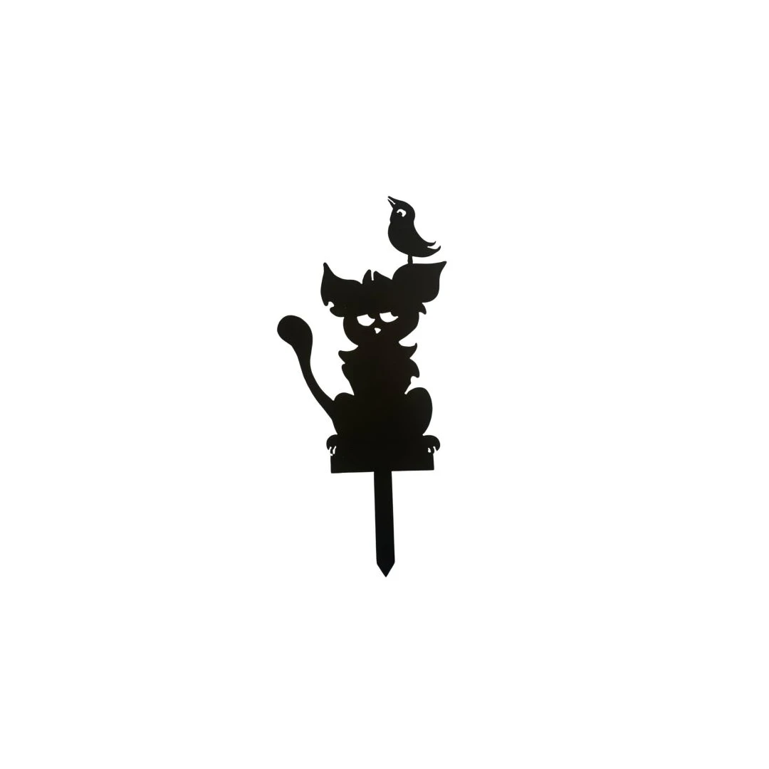Decoratiune gradina / ghiveci Krodesign Cat&Bird KRO-1142, metal, inaltime 59 cm - 