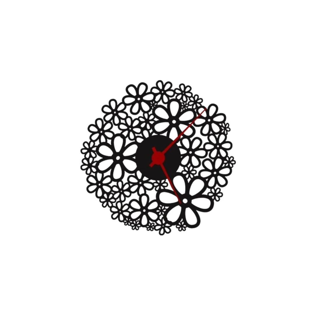 Ceas de perete metalic Krodesign Flowers Clock, diametru 50 cm, negru - 