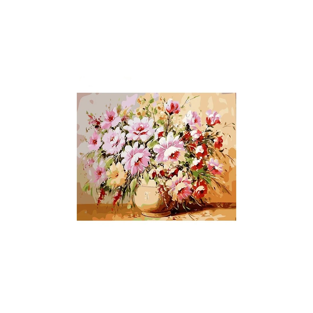 Kit pictura pe numere cu flori, 40x50 cm, Pink bouquet, PPT56 - 