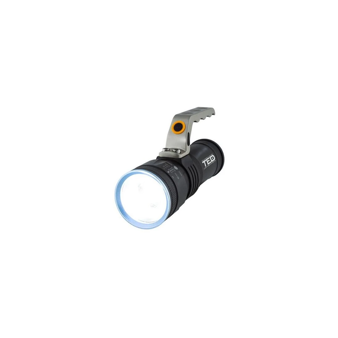 Lanterna de mana cu acumulator, 10 W,  Aluminiu, 3 acumulatori Li-Ion, IP65, micro USB, IP65 - 