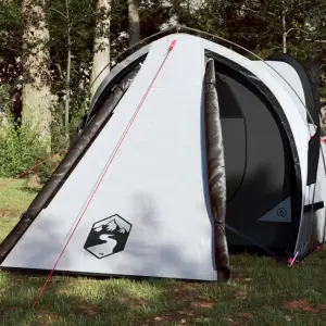 Cort de camping 2 persoane, alb, 320x140x120 cm, tafta 185T - Acest cort de camping cu un aspect modern vă protejează de vremea neplăcută și oferă un loc confortabil pentru aventuri, oriunde. Design universal rez...