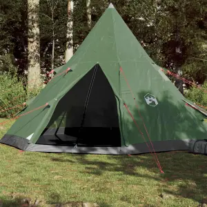 Cort de camping 4 persoane, verde, 367x367x259 cm, tafta 185T - Acest cort de camping cu un aspect modern vă protejează de vremea neplăcută și oferă un loc confortabil pentru aventuri, oriunde. Țesătură rezistentă...