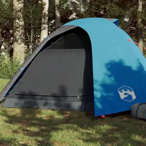 Cort de camping 4 persoane albastru, 267x272x145 cm, tafta 185T - Acest cort de camping cu un aspect modern vă protejează de vremea neplăcută și oferă un loc confortabil pentru aventuri, oriunde. Design universal rez...