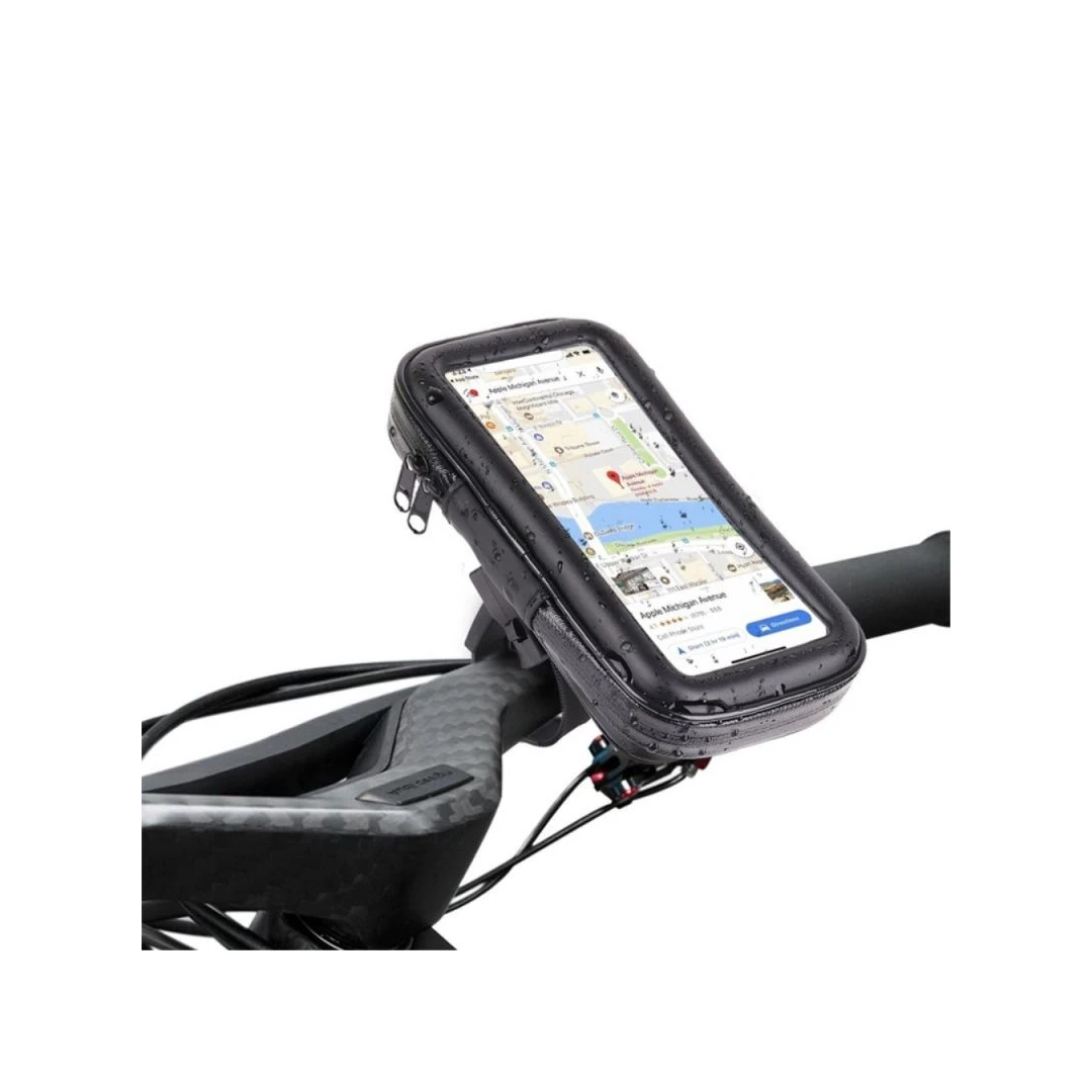 Suport husa telefon mobil eMazing pentru bicicleta si motocicleta, rezistent apa si socuri, touchscreen, 360 rotativ, negru, marime L ≤ 5.5 inch - 
