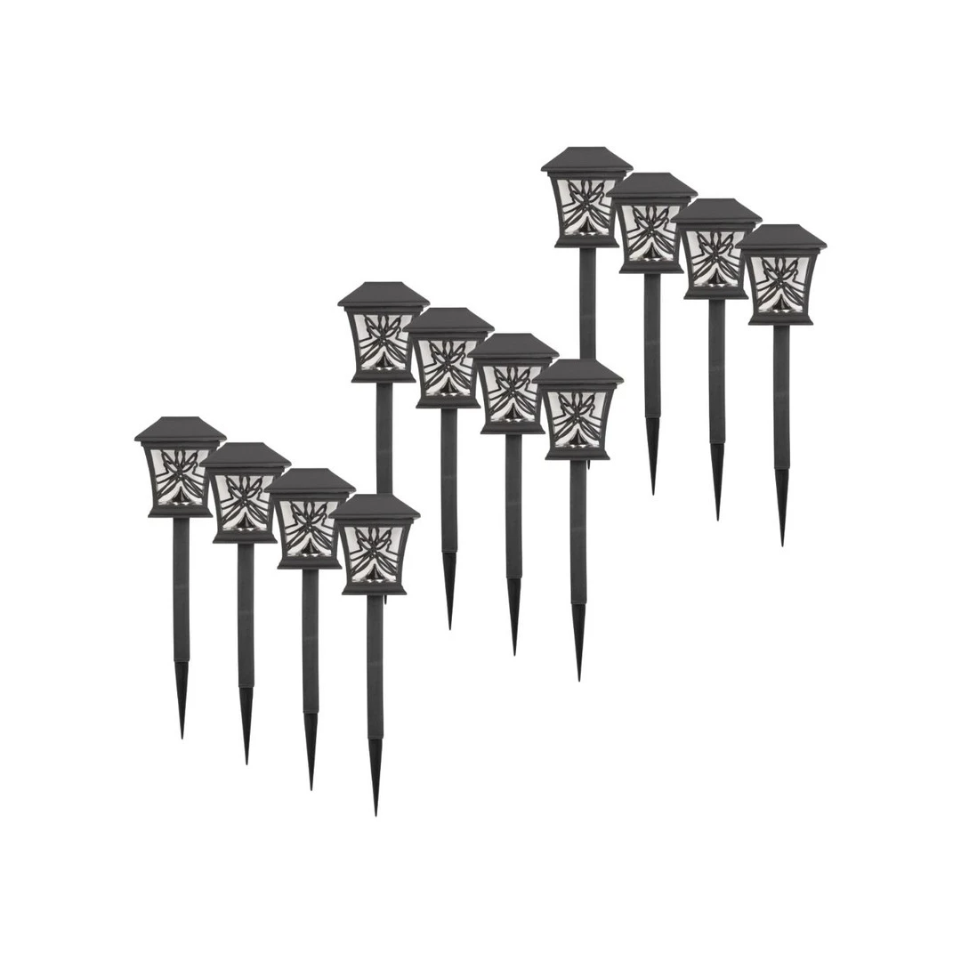 Set 12 buc Lampa LED cu incarcare solara, Waterproof, 9 x 26 cm, Alb-Cald, Negru - 