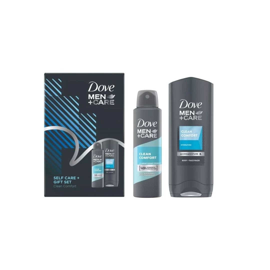 Set Dove Men+Care Self Care Clean Comfort: Antiperspirant spray, 150 ml + Gel de dus, 250 ml - 