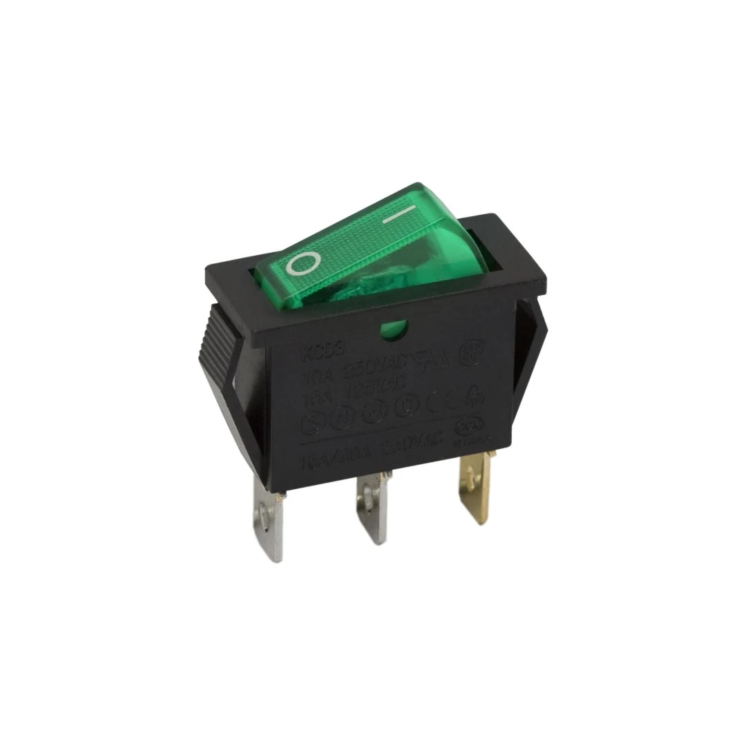 Interupator basculant 1 circuit 10A-250V OFF-ON lumini de verde - 1 circuit10A-250VOFF-ONmarcaj I-Olumini de verde
