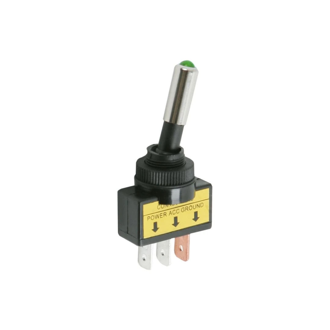 Intretupator cu 2 pozitii OFF-ON, 1 circuit, iluminat cu bec verde de 12 V, negru 20A-12VDC - ON-OFF1 circuit, iluminat cu bec verde de 12 V, negru20A-12VDC