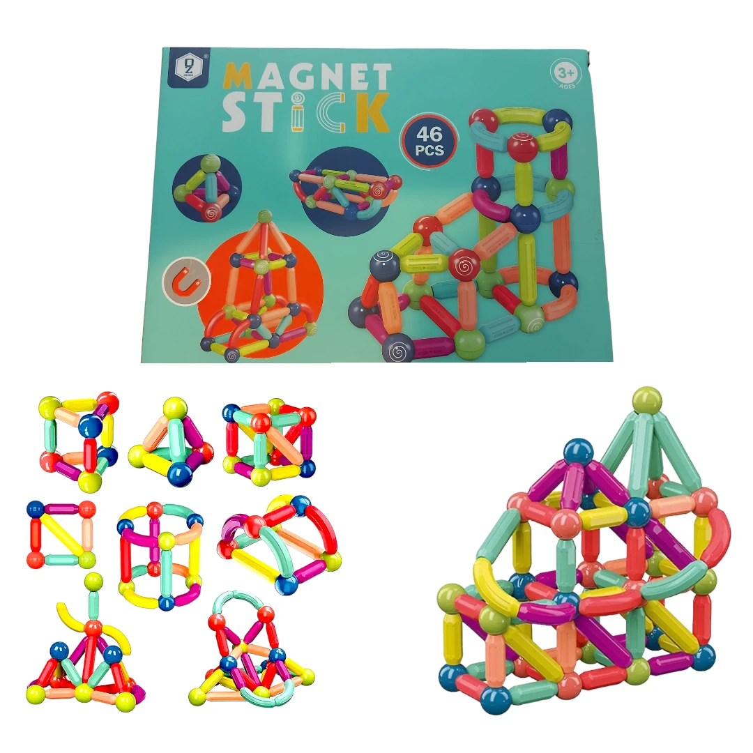 Set constructii piese magnetice si legaturi, kidsNplay, 46 bucati, multicolor, 3 ani+ - 