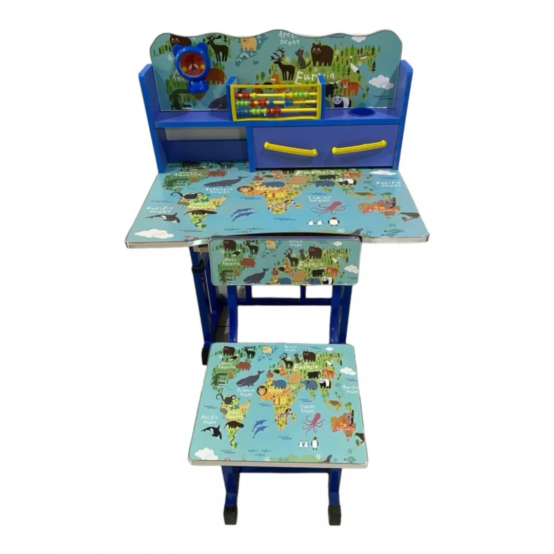 Birou pentru copii 2-10 ani cu sertare si scaunel - Model F5 World Map - 