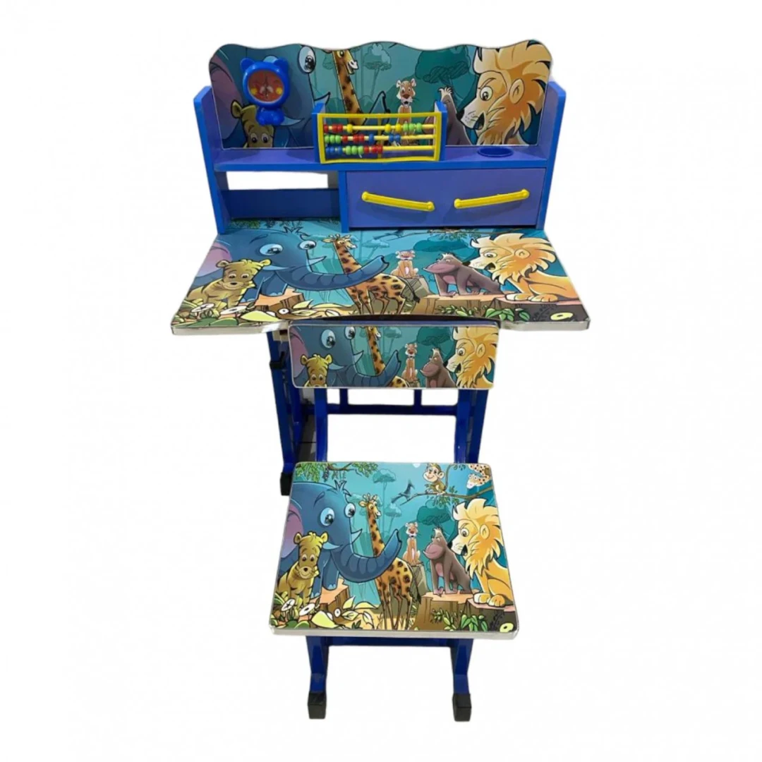 Birou pentru copii 2-10 ani cu sertare si scaunel - Model F3 Jungle Animals - 