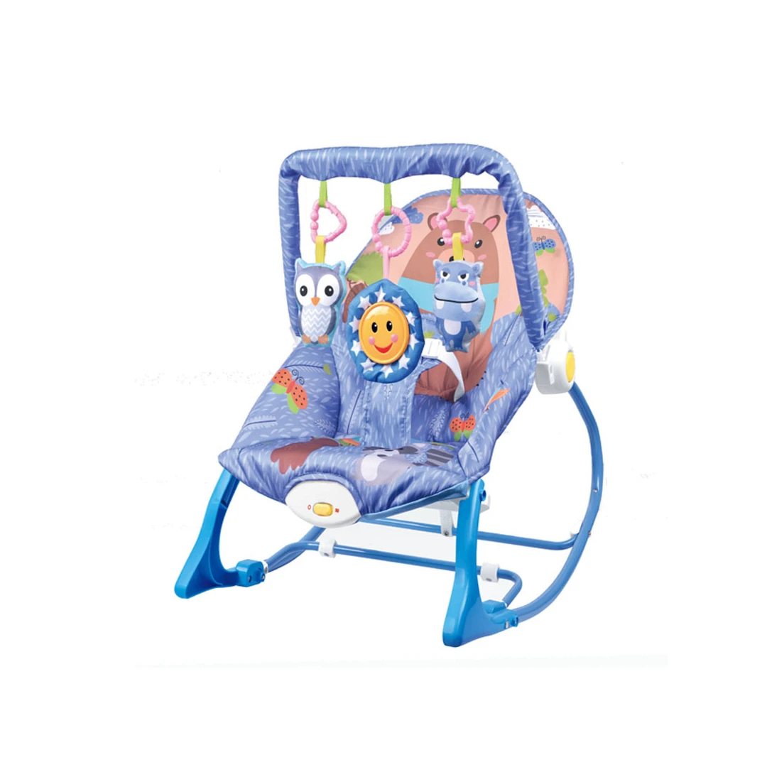 Balansoar electric multifunctional pentru bebelusi  cu arcada jucarii - Imprimeu Hippo - 