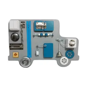 Placa senzoriala busy board pentru copii, model Masina, 47x32 cm, culoare Gri/Albastru - 