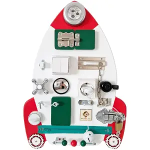 Placa senzoriala busy board pentru copii, model Racheta, 48x33 cm, culoare Verde - 