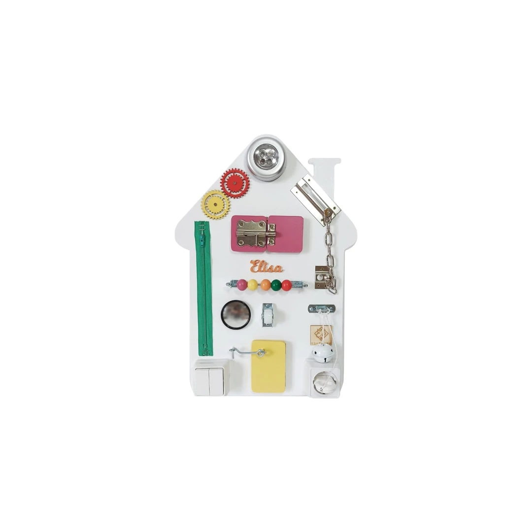 Placa senzoriala personalizata busy board pentru copii, model Casa, 47x32 cm, culoare Multicolor - 