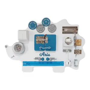 Placa senzoriala personalizata busy board pentru copii, model Arici, 47x32 cm, culoare Albastru - 