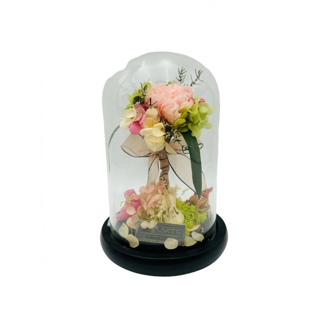 Cupola din Sticla cu Buchet din Flori naturale Criogenate, Rose Queen, ambalaj - 