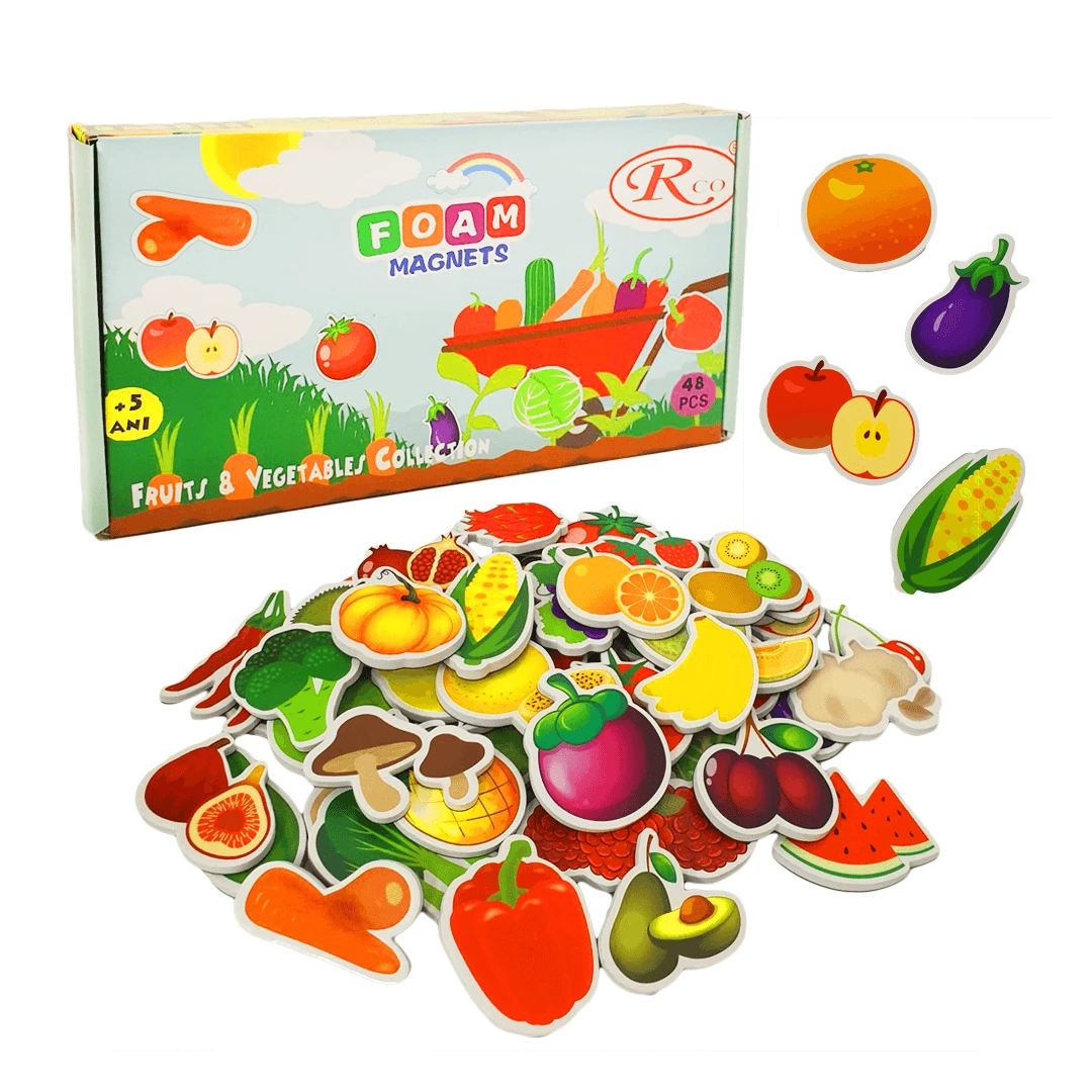 Joc educativ - Set 48 fructe si legume magnetice din spuma EVA, WW3039 - 