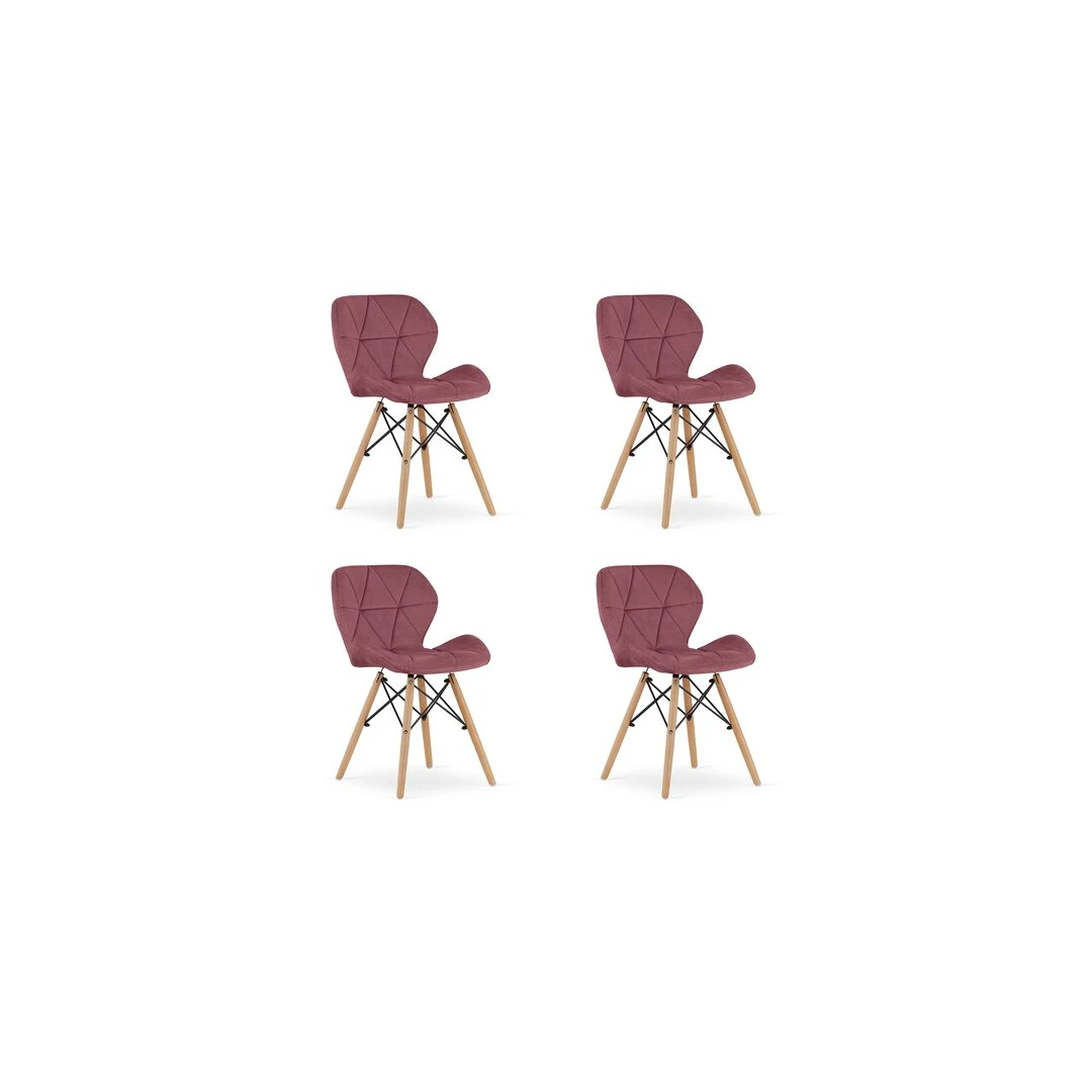Set 4 scaune stil scandinav, Mercaton, Lago, catifea, lemn, roz inchis, 47x52x74 cm - 