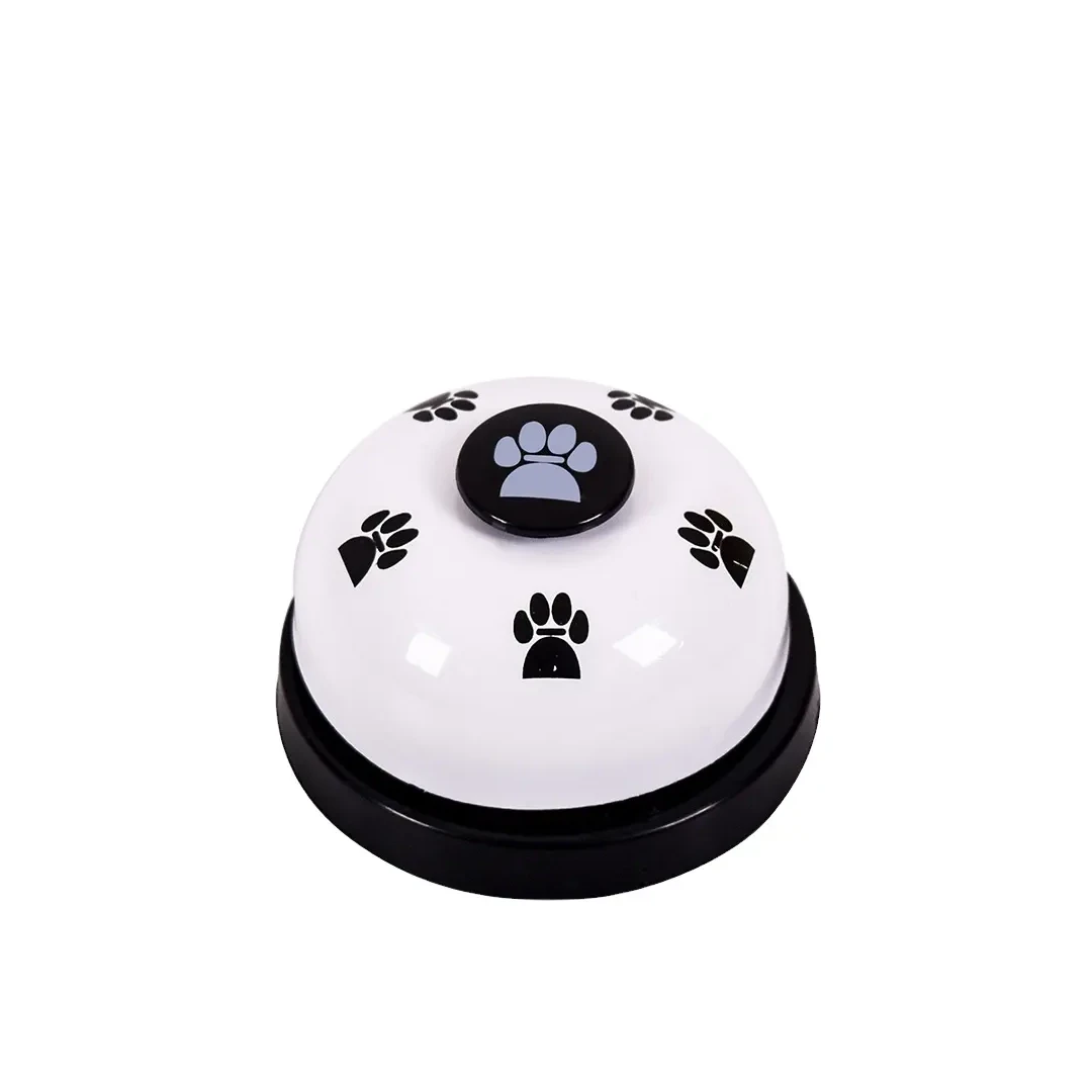 Sonerie metalica tip jucarie interactiva pentru caini si pisici, model clopotel, pentru dresaj, alarma mancare si litiera, dispozitiv educational pentru comunicarea cu animalul de companie, alb-negru, 7.5 x 3 cm - 