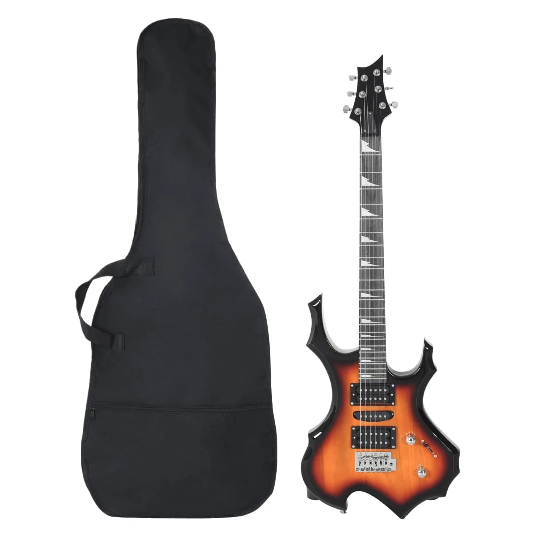 Chitara electrică de începători, cu husă, maro/negru, 4/4 39" - Această chitară electrică este perfectă pentru începătorii care doresc să înceapă să cânte la chitara electrică. Confortabil de cântat: Designul unic...