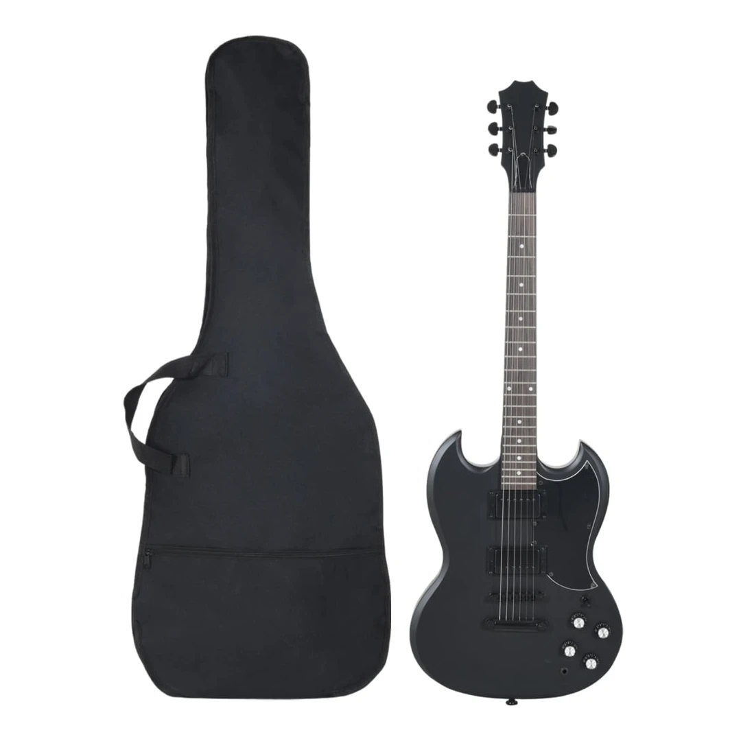 Chitara electrică de începători, cu husă, negru, 4/4 39" - Această chitară electrică este perfectă pentru începătorii care doresc să înceapă să cânte la chitara electrică. Confortabil de cântat: Designul unic...