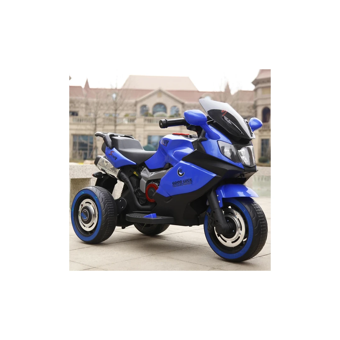 Motocicleta electrica cu 2 motoare pentru copii, sezut din piele si lumini in roti- LB5188 Albastru - 