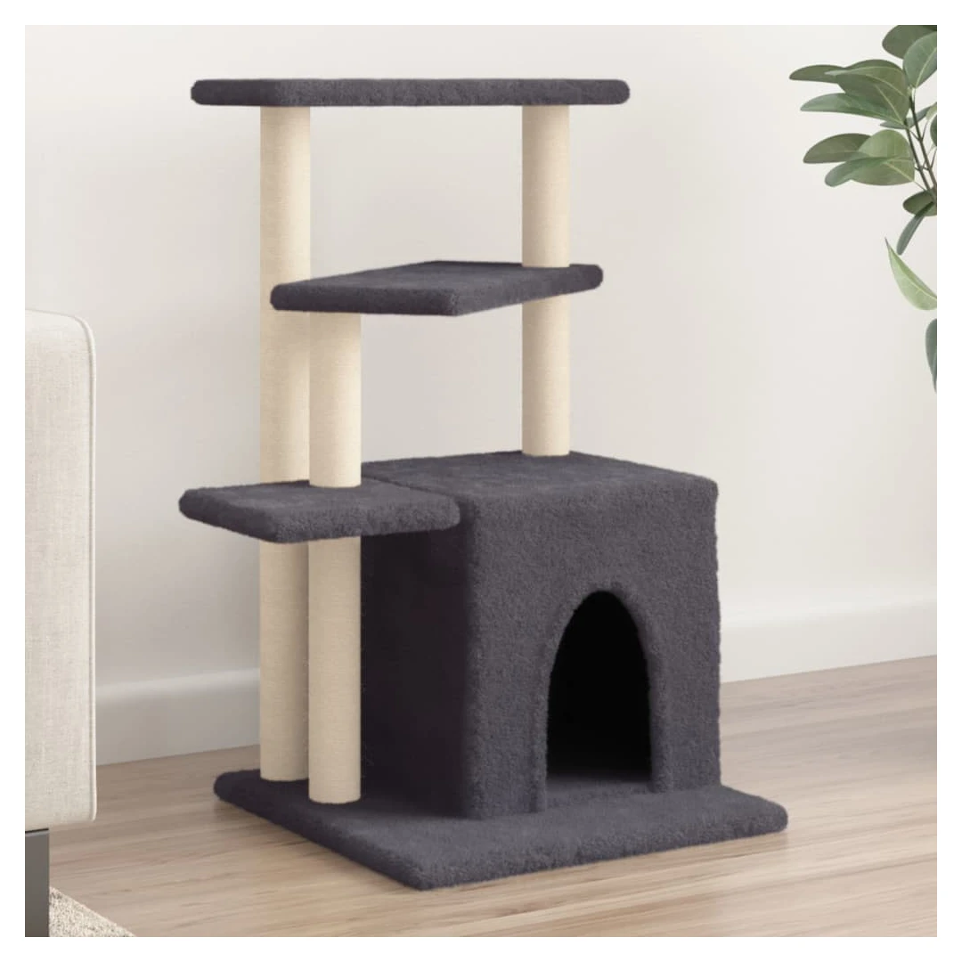 Ansamblu pisici cu stâlpi din funie sisal, gri închis, 83,5 cm - Distrați-vă pisicile minunate la nesfârșit, cu acest ansamblu pentru pisici, totul într-unul! Turn pentru pisici totul într-unul: Mobilierul pentru pi...
