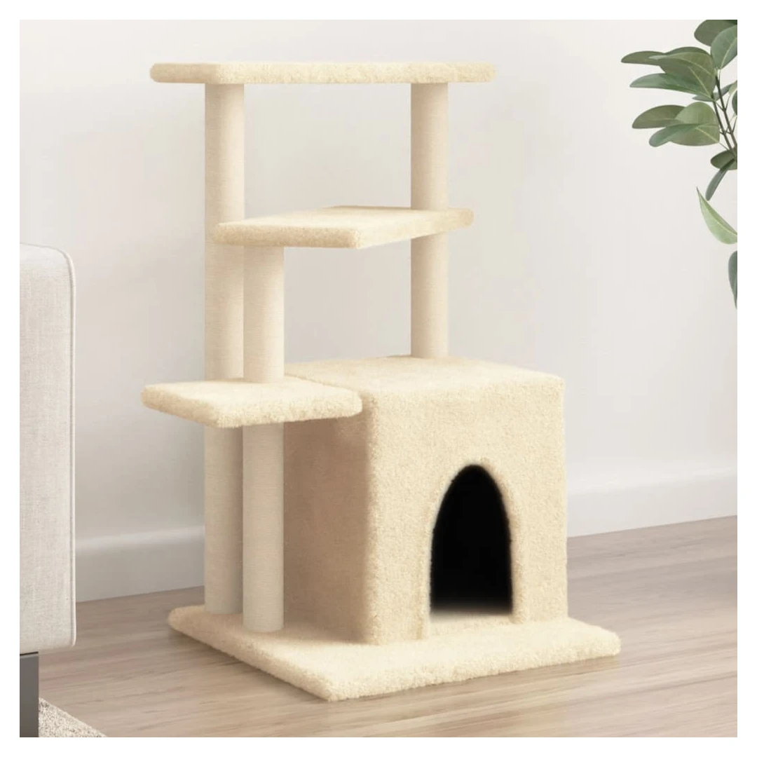 Ansamblu de pisici cu stâlpi din funie de sisal, crem, 83,5 cm - Distrați-vă pisicile minunate la nesfârșit, cu acest ansamblu pentru pisici, totul într-unul! Turn pentru pisici totul într-unul: Mobilierul pentru pi...