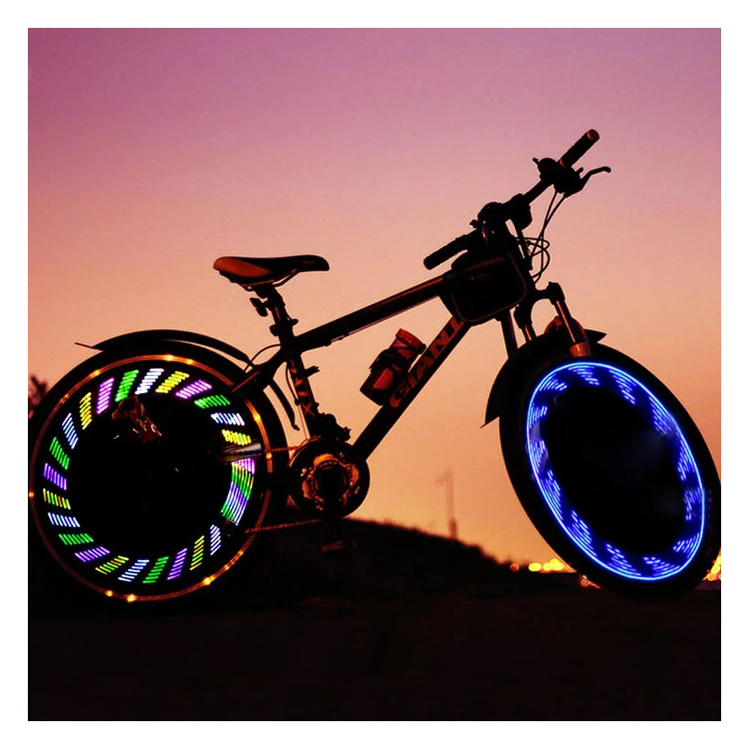 Lumini spite bicicleta, led rgb, 12 modele luminoase, senzor miscare, baterii cr2032 - 