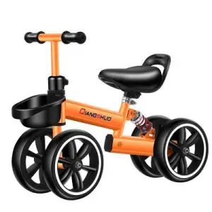 Bicicleta echilibru fara pedale, 4 roti, 12 inch, pentru copii 2-5 ani, Portocalie - 