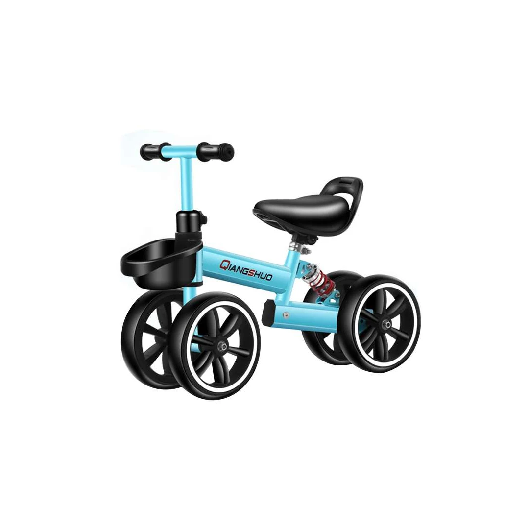 Bicicleta echilibru fara pedale, 4 roti, 12 inch, pentru copii 2-5 ani, Albastra - 