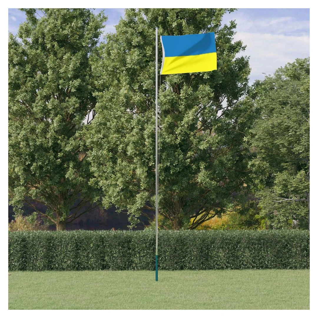 Steagul Ucrainei cu ocheți din alamă, 90x150 cm - Acest steag al Ucrainei este confecționat din poliester rezistent și este prevăzut cu doi ocheți din alamă. Împreună cu stâlpul nostru din aluminiu (n...