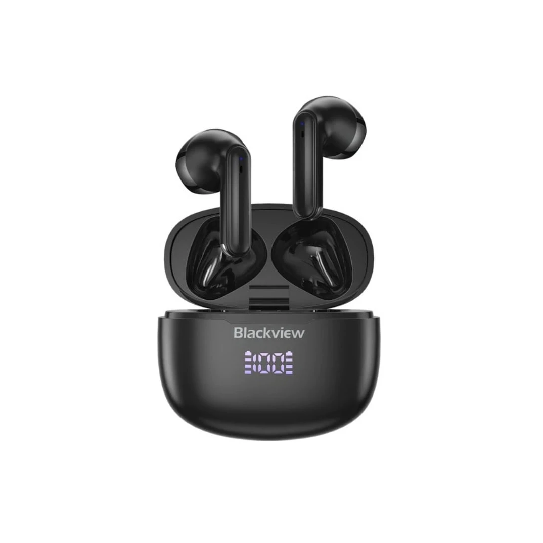 Casti wireless semi-in-ear Blackview AirBuds 7 TWS Negru cu cutie de incarcare, Display LED, Control tactil, Incarcare wireless, ENC, DNS - 
