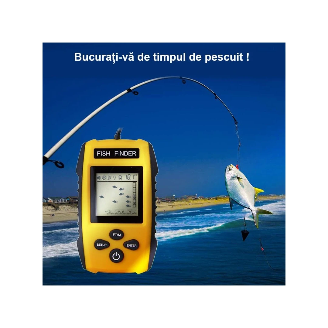 Fish Finder Portabil - sonar pentru pescuit , Senzor Adancime 100m, Pentru pescuitul la mare, lac, rau si balta - 