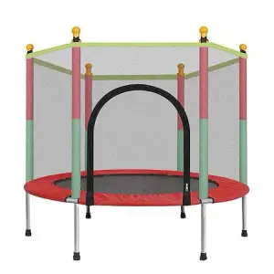 Trambulina copii, Interior-Exterior, 122x140cm, Plasa de protectie, Multicolora - 