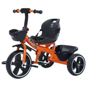 Tricicleta cu pedale, 2 - 6 ani, Portocaliu, Sezut reglabil, 2 cosuri depozitare - Tricicleta cu pedale, 2 - 6 ani, Portocaliu, Sezut reglabil, 2 cosuri depozitare
